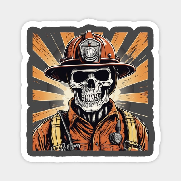 Skeleton fireman retro halloween design Magnet by Edgi