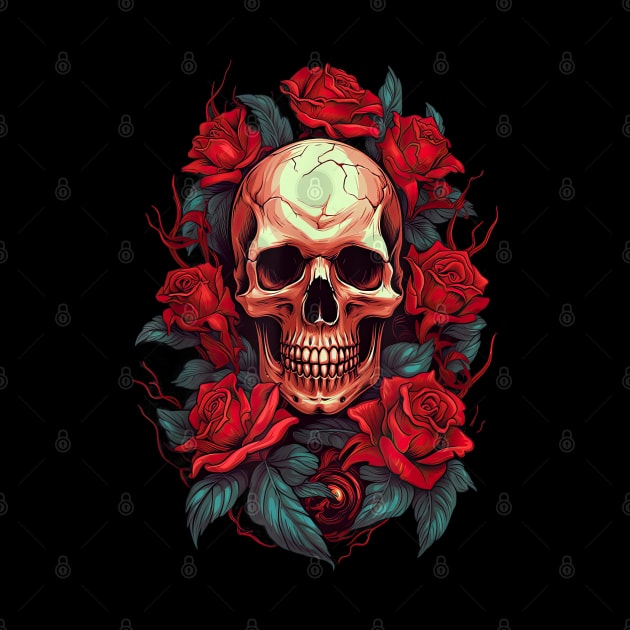 Rose Skeleton - Skull Hand Red - Flower rose by The Full Moon Shop
