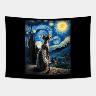 Van-Gogh-Starry-Night-Style-Artistic-Devon-Rex-Cat-T-Shirt Tapestry