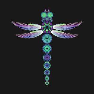 Mandala Dragonfly | Garnet Emerald Sapphire Magenta Green Blue (Black) T-Shirt