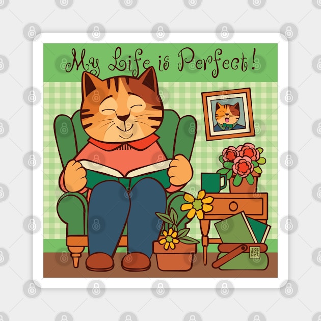 LIfe is Perfect Cat Reading Book at Home Magnet by Sue Cervenka