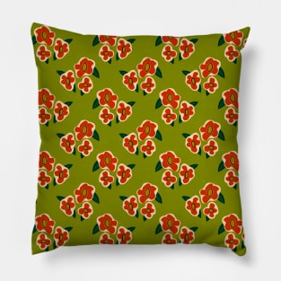 Retro Green and Orange Floral Pattern Pillow