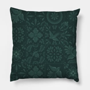 Mexican Deep Turquoise Talavera Tile Pattern by Akbaly Pillow