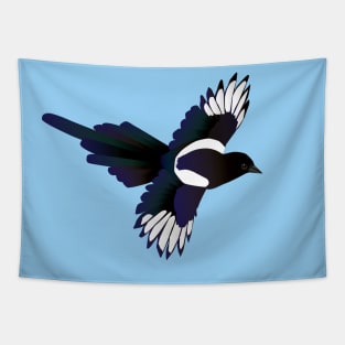 Flying magpie digital illustration Tapestry