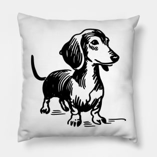 Stick figure dash hound dog in black ink Pillow