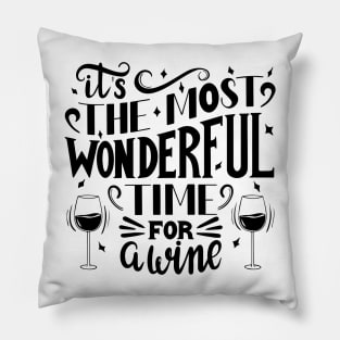 Wonderful time for a wine (black) Pillow