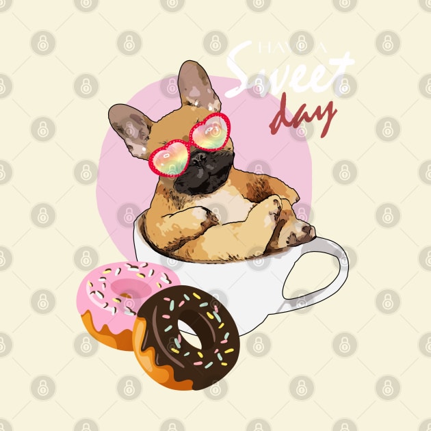 French bulldog donuts and coffee for a sweet day by Collagedream