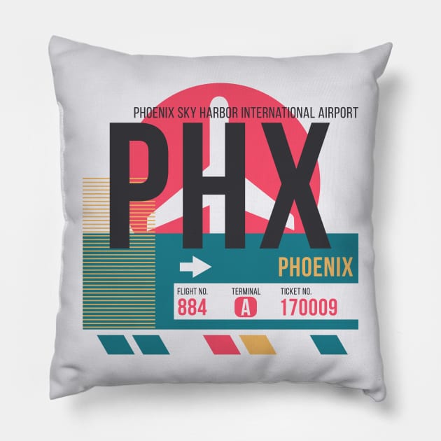 Phoenix (PHX) Airport // Sunset Baggage Tag Pillow by Now Boarding