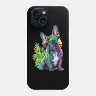 A cute grey french bulldog with white chest in summer with sunglasses Phone Case