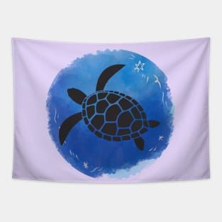 watercolor with turtle silhouette Tapestry