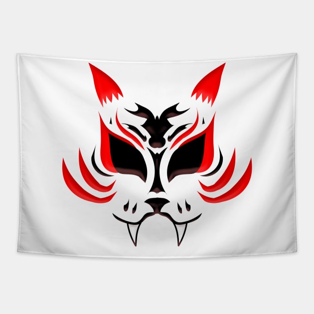 Kitsune Face - Red Tapestry by ChrisOConnell