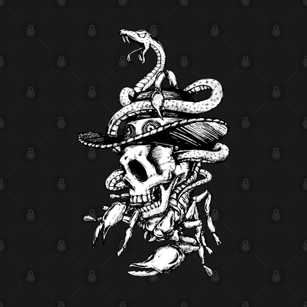 Artistic Skull Drawing w/Hat and Snake Motif by MacDesignsAU