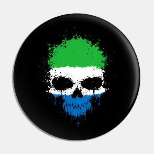 Chaotic Sierra Leone Flag Splatter Skull Pin