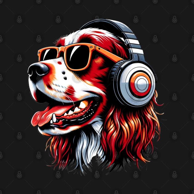 Irish Red and White Setter Smiling DJ with Harmonic Tunes by ArtRUs