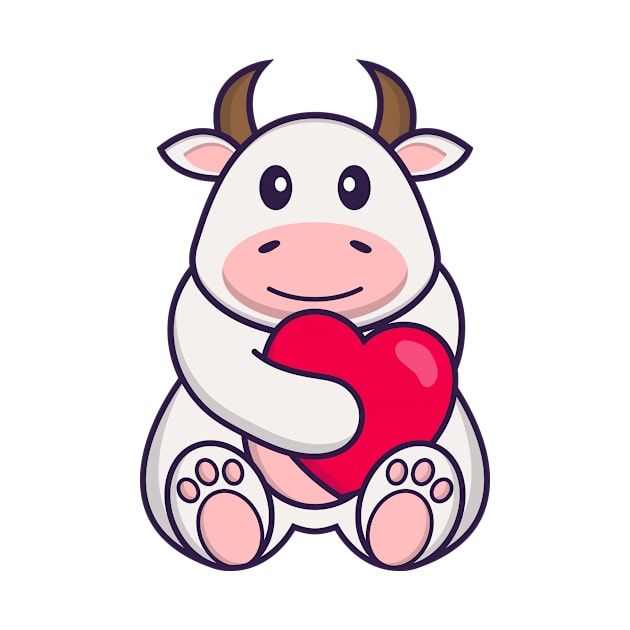 Cute cow holding a big red heart. by kolega