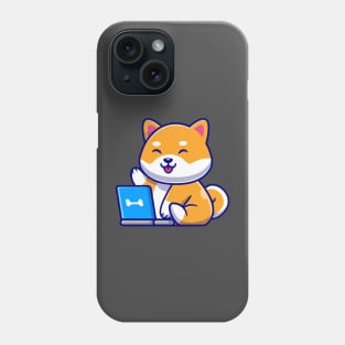 Cute Shiba Inu Dog With Laptop Cartoon Phone Case