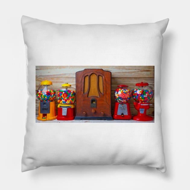 Old Radio And Bubblegum Machines Pillow by photogarry