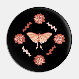 Fun simple pink moth with zigzag lines and flowers Pin