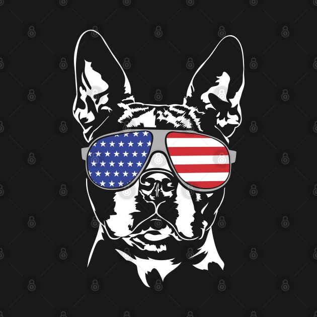 Patriotic Boston Terrier with American Flag sunglasses by wilsigns