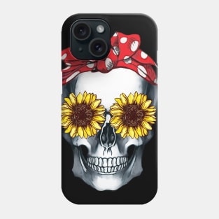 Cool skull red bandana and sunflowers skull mask face Phone Case