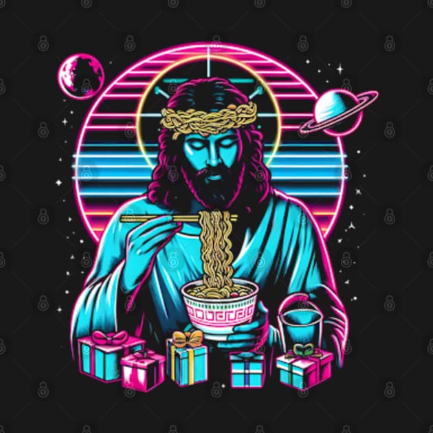 RAMEN JESUS PLANETS GIFT RETRO 80'S NEON VIBE by athirdcreatives