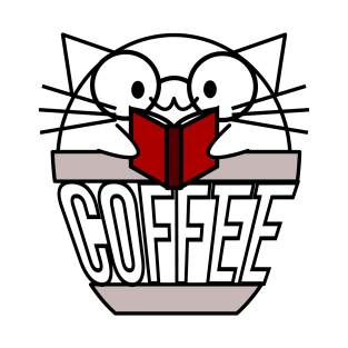 Cat in coffee cup with warped text reading book wearing glasses T-Shirt