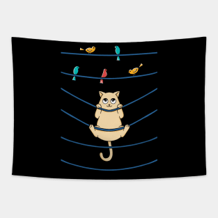 Cat and birds Tapestry