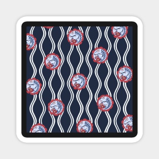 Traditional Japanese Floral Tatewaku Spring Flowers Pattern with Sakura Cherry Blossom, Camellia, and Wisteria in Navy Indigo and Red Magnet