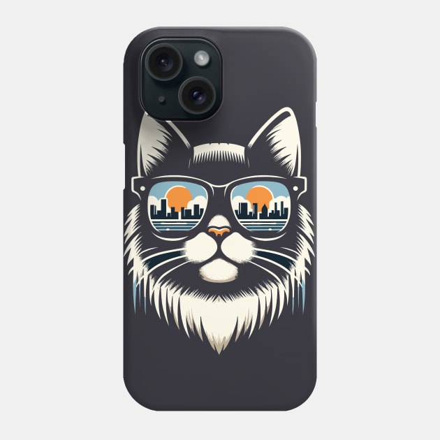 Cat with City Reflection Sunglasses - Cool and Fashion Phone Case by diegotorres