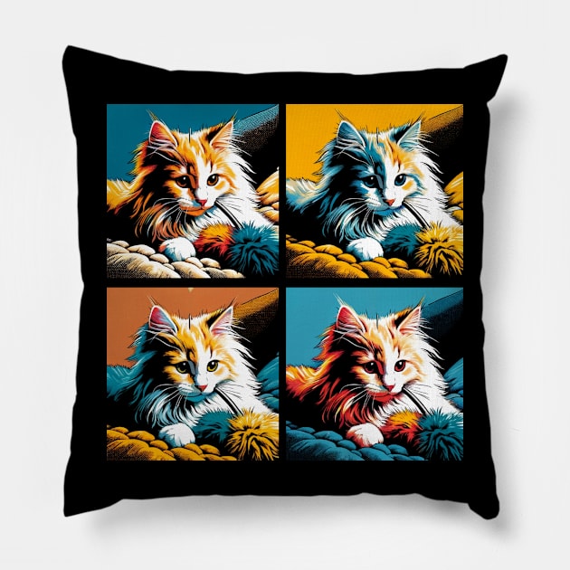 Domestic Long Hair Pop Art - Cute Kitties Pillow by PawPopArt