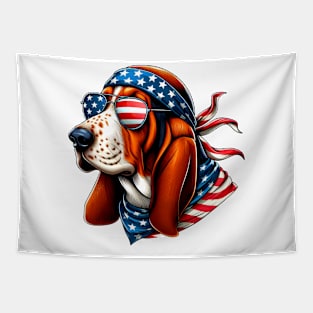 Basset Hound American USA Flag Sunglasses 4th of July Lovers Tapestry