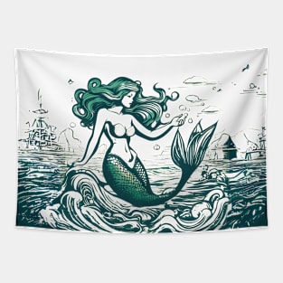 mermaid retro vintage Tapestry