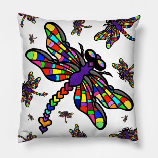 Multiple Multi-colored Dragonflies Pillow