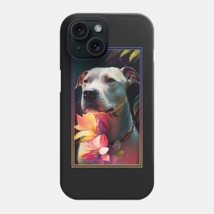 American Staffordshire Terrier Pitbull Vibrant Tropical Flower Tall Digital Oil Painting Portrait  7 Phone Case