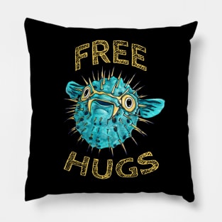 Cute free hugs puffer fish, funny blowfish Pillow