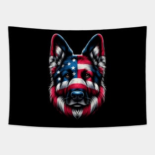 Patriotic German Shepherd: American Flag Dog Portrait. Tapestry