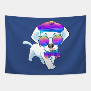 Labrador Retriever dog in sunglasses, bow and beret Tapestry