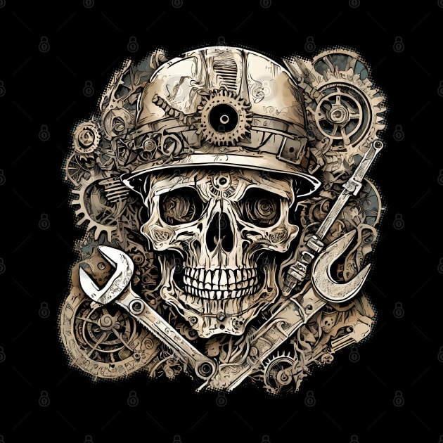 Steampunk skull and engine by Tjhtt Autoarts