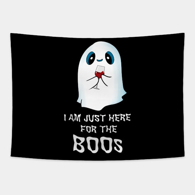 I Am Just here For The Boos Halloween Ghost with Glass of Wine Tapestry by TheBeardComic