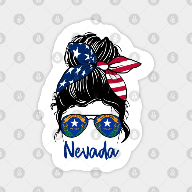 Nevada girl Messy bun , American Girl , Nevada Flag Magnet by JayD World