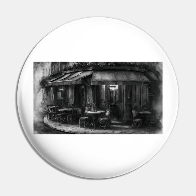 Sidewalk Cafe in Black and White Pin by JimDeFazioPhotography