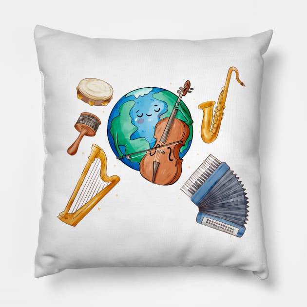 World Music Day Earth Pillow by Mako Design 