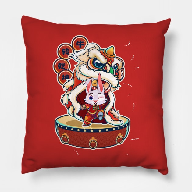 Year Of The Rabbit 2023 Chinese New Year 2023 Lion Dance Pillow by Sandra Holloman