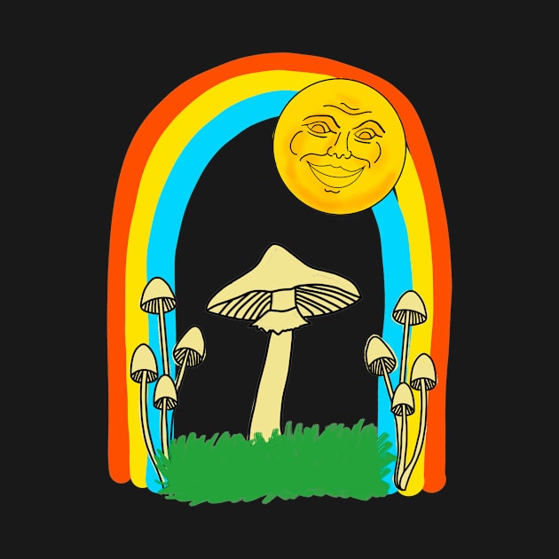 80s Retro Hippies Face Smiling Sun Mushroom Magic Rainbow by livania