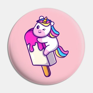 Cute Unicorn With Ice Cream Popsicle Cone Cartoon Pin