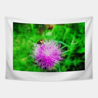 Pink Flowering Thistle With Bee Tapestry