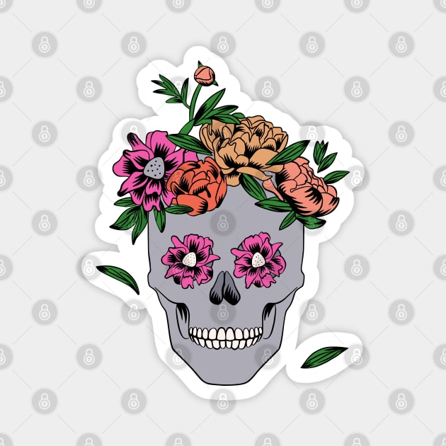 Womens Floral Skull Peony Flower Magnet by okpinsArtDesign