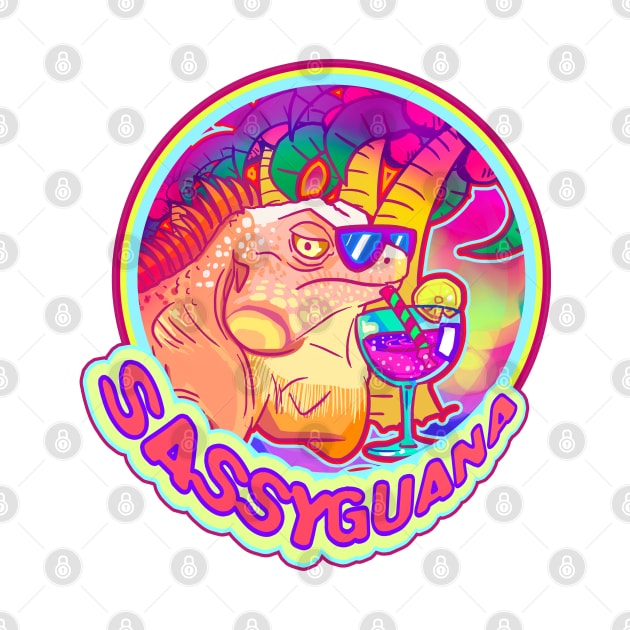 Sassyguana Albino Green Iguana Iguana Chill Drink Tropical Shirt by KO-of-the-self