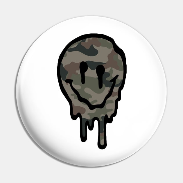 Camoflage Drippy Smiley Face Pin by lolsammy910