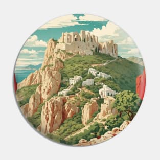 Monolithos Castle Greece Tourism Vintage Travel Poster Pin